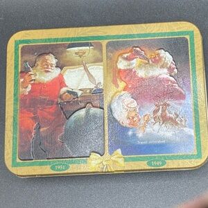 Vintage Coca Cola Santa Claus Tin Box with Playing Cards